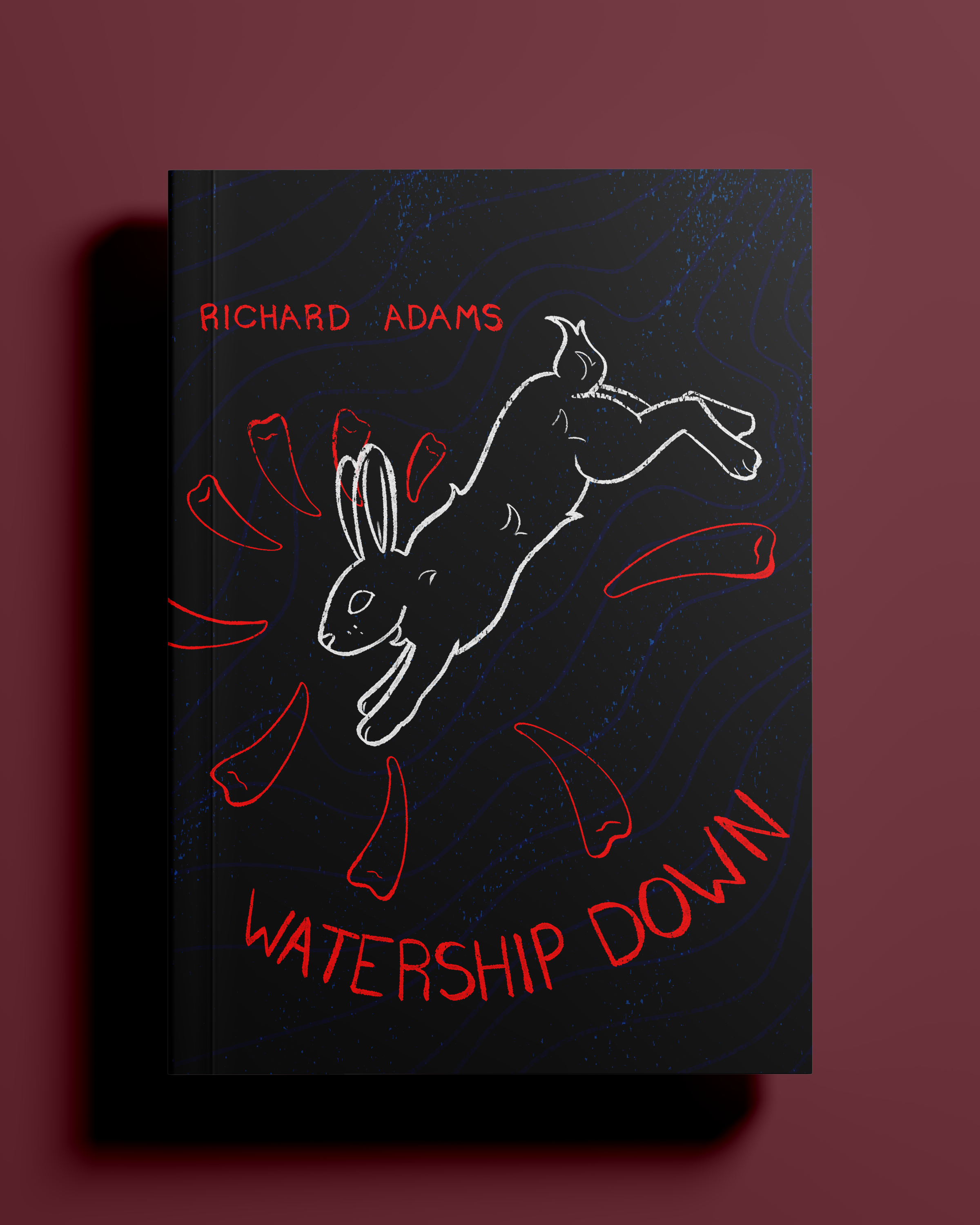A book cover with an illustration of a white rabbit on a dark background. Red teeth surround it in a spiral shape.